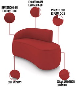 Sofá 2 Lugares Orgânico 140cm Morgan e 2 Poltronas Lua Veludo D03 - D'Rossi - Marsala