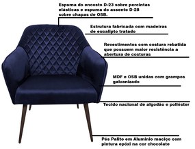 Poltrona Decorativa Versalhes Pés Palito Chocolate Veludo Azul Marinho G15 - Gran Belo