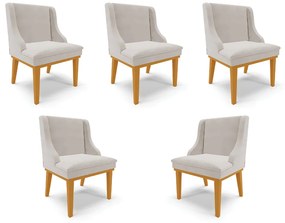 Kit 5 Cadeiras Decorativas Sala de Jantar Base Fixa de Madeira Firenze Veludo Cinza/Castanho G19 - Gran Belo
