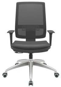 Cadeira Office Brizza Tela Preta Assento Vinil Preto RelaxPlax Base Aluminio 120cm - 63810 Sun House