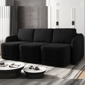 Sofá Cama Modulado Retrátil e Reclinável Decorativo Varsóvia 246cm Veludo Preto G33 - Gran Belo