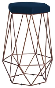 Banqueta Decorativa Rubel Base Bronze Veludo Azul G41 - Gran Belo