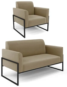 Sofá Namoradeira com Poltrona Base Industrial Alta Preto Marisa Suede Marrom Rato D03 - D'Rossi