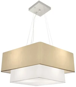 Lustre Pendente Duplo Quadrado Vivare Md-4066 Cúpula em Tecido 50x35cm Algodão Crú / Branco - Bivolt