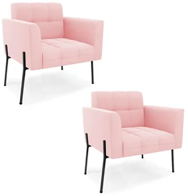 Poltrona PĂ© de Ferro Preto para Sala Kit 2 Elisa Suede D03 - D'Rossi - Rosa BebĂŞ