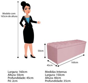 Calçadeira Estofada Liverpool 160 cm Queen Size Corano Rosa Bebê - ADJ Decor