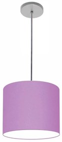 Luminária Pendente Vivare Free Lux Md-4105 Cúpula em Tecido - Lilás - Canopla cinza e fio transparente