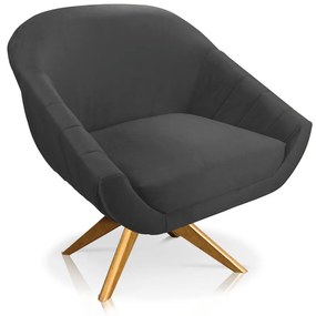 Kit 02 Poltronas Giratória Giovana Veludo Grafite Base Madeira MA30 - D'Rossi