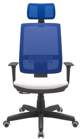 Cadeira Office Brizza Tela Azul Com Encosto Assento Vinil Branco RelaxPlax Base Standard 126cm - 63655 Sun House