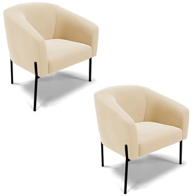 Poltrona Decorativa Pé de Ferro Preto Kit 2 Stella Suede D03 - D'Rossi - Bege
