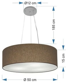 Lustre Pendente Cilíndrico Vivare Md-4134 Cúpula em Tecido 50x15cm - Caqui - Bivolt