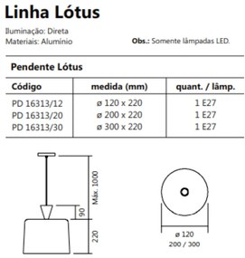 Pendente Lótus Ø20X22Cm 1Xe27 S/ Difusor C/ Cone De 09Cm | Usina 16313... (BT - Branco Texturizado / AV-M - Avelã Metálico)