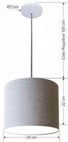 Luminária Pendente Vivare Free Lux Md-4105 Cúpula em Tecido - Rustico-Cinza - Canopla branca e fio transparente