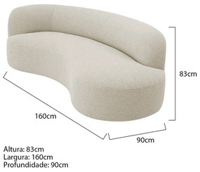 Divã Recamier Orgânico Tokyo 180cm Lado Direito Bouclé - ADJ Decor