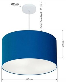 Lustre Pendente Cilíndrico Md-4101 Cúpula em Tecido 60x30cm Azul Marinho - Bivolt