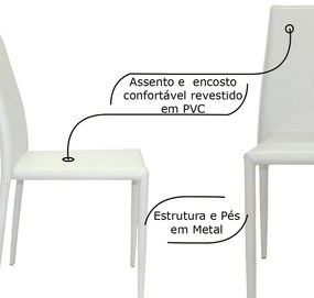 Kit 5 Cadeiras Decorativas Sala e Cozinha Karma PVC Branca G56 - Gran Belo