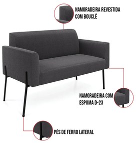 Namoradeira e 2 Poltronas Pé Ferro Preto Marisa Bouclê Grafite D03 - D'Rossi