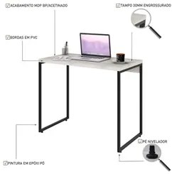 Mesa de Escritório Escrivaninha 90cm Dynamica Industrial C08 Snow - Mp
