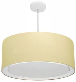 Lustre Pendente Cilíndrico Duplo Md-4291 Cúpula em Tecido 60x30cm Algodão Crú - Bivolt