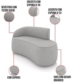 Sofá 2 Lugares Orgânico 140cm Morgan e 2 Poltronas Lua Suede D03 - D'Rossi - Cinza