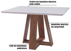 Mesa de Jantar Shell 150x150 cm com Tampo de Vidro Off White G55 - Gran Belo