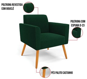 Namoradeira e Poltrona Pé Palito Castanho Marisa Bouclê Verde D03 - D'Rossi