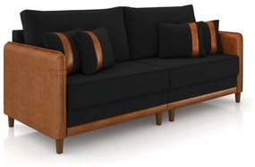 Sofá 2 Lugares Living 172cm Pé Madeira Valença Nozes/Veludo K01 - D'Rossi - Preto