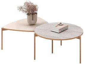 Conjunto Mesas de Centro Decorativas Oak e Dutton Pés Metálicos Dourados Off White/Quartzo G18 - Gran Belo