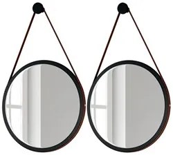Kit 2 Espelhos Decorativos Redondos 67cm Com Alça Adnet Escandinavo H0