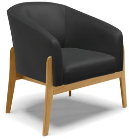 Poltrona Decorativa Base de Madeira Stella Sintético Preto D03 - D'Rossi