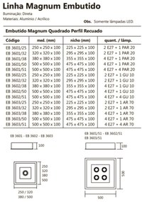 Luminária De Embutir Magnum Quadrado 50X50X10Cm 4L E27 + 04 Ar70 | Usi... (PT - Preto Texturizado)