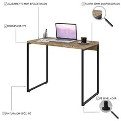 Mesa de Escritório Escrivaninha 90cm Dynamica Industrial C08 Carvalho