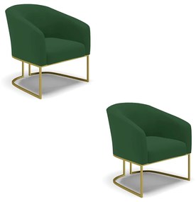 Poltrona Decorativa Industrial Dourado kit 2 Stella Veludo D03 - D'Rossi - Verde