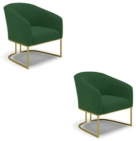 Poltrona Decorativa Industrial Dourado kit 2 Stella Veludo D03 - D'Rossi - Verde