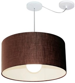 Lustre Pendente Cilíndrico Com Desvio Md-4233 Cúpula em Tecido 55x30cm Café - Bivolt