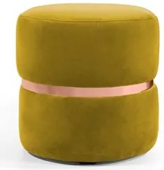 Puff Decorativo Com Cinto Rosê Round B-279 Veludo Amarelo - Domi