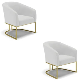 Poltrona Decorativa Industrial Dourado kit 2 Stella Linho Cinza D03 - D'Rossi