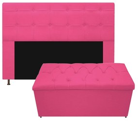 Kit Cabeceira e Calçadeira Baú Estofada Mel 160 cm Queen Size Com Capitonê Corano Pink - ADJ Decor