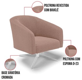 Poltrona Decorativa Base Giratória Cromada Stella Bouclê Rosê D03 - D'Rossi