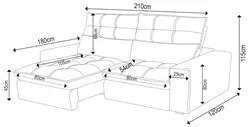 Sofá Retrátil Reclinável 3 Lugares 210cm Damy F05 Veludo Marrom Escuro