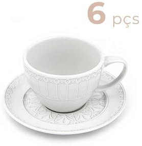 Jogo 6 Xícaras Café Coquinho 70 Ml C/ Pires Porcelana Branca
