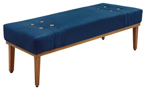 Divã Recamier Banco Base Madeira para Quarto Gênova 195cm Suede Azul Marinho S04 - D'Rossi