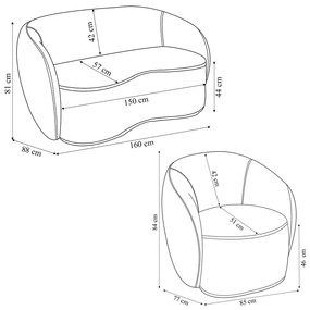 Conjunto 1 Sofá Living 160cm e 1 Poltrona Decorativa Sala de Estar Íbis Encosto Fixo Veludo Grafite G33 - Gran Belo