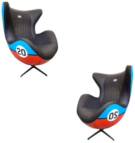 Kit 2 Poltronas Decorativas Egg Chair Nº20 c/Regulagem de Altura Azul/Laranja G53 - Gran Belo