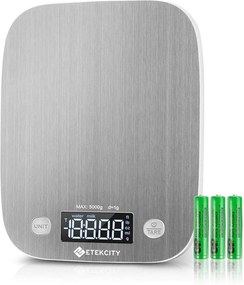 Balança ETEKCITY Digital de Cozinha em Aço inoxidável com capacidade até 5000g  Prata
