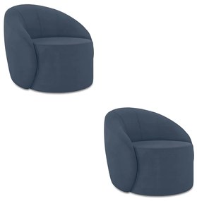 Poltrona Decorativa Orgânica Giratória Kit 2 Lua Suede Azul Mar D03 - D'Rossi