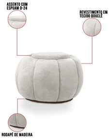 Poltrona Decorativa Orgânica Giratória com Puff Cloud Bouclê E03 - D'Rossi - Cinza claro