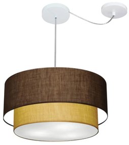 Lustre Pendente Duplo Cilíndrico Com Desvio de Centro Vivare Md-4360 Cúpula em Tecido 45x40cm - Bivolt - Café-Palha - 110V/220V