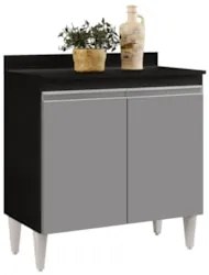 Balcão Gabinete 80cm 2 Portas Hawai Preto/Cinza - Lumil Móveis