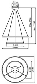 Pendente Intense Duo Anel Redondo Duplo Ø60 E Ø40Cm Led 54W 3000K Bivo... (DR-P = Dourado Polido)